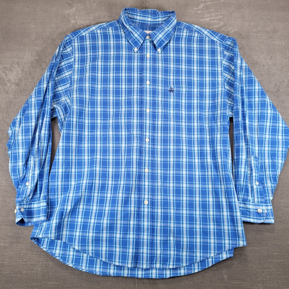 Brooks Brothers 346 Mens XL Regular Fit Blue Plaid Long Sleeve Button Down Shirt